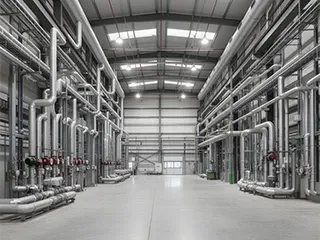 Galpão industrial com tubulações